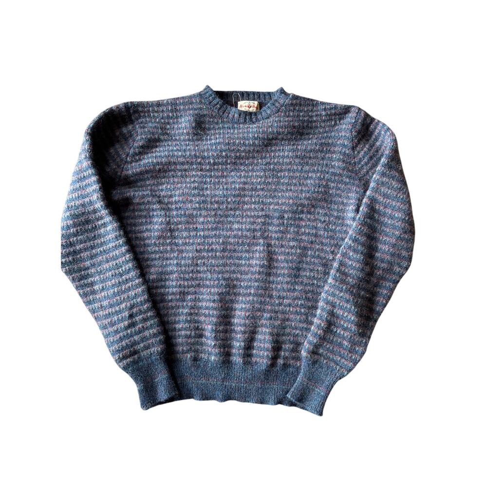 Vintage Alan Paine England Made Shetland 100% Wool M Blue Purple Knit Sweater